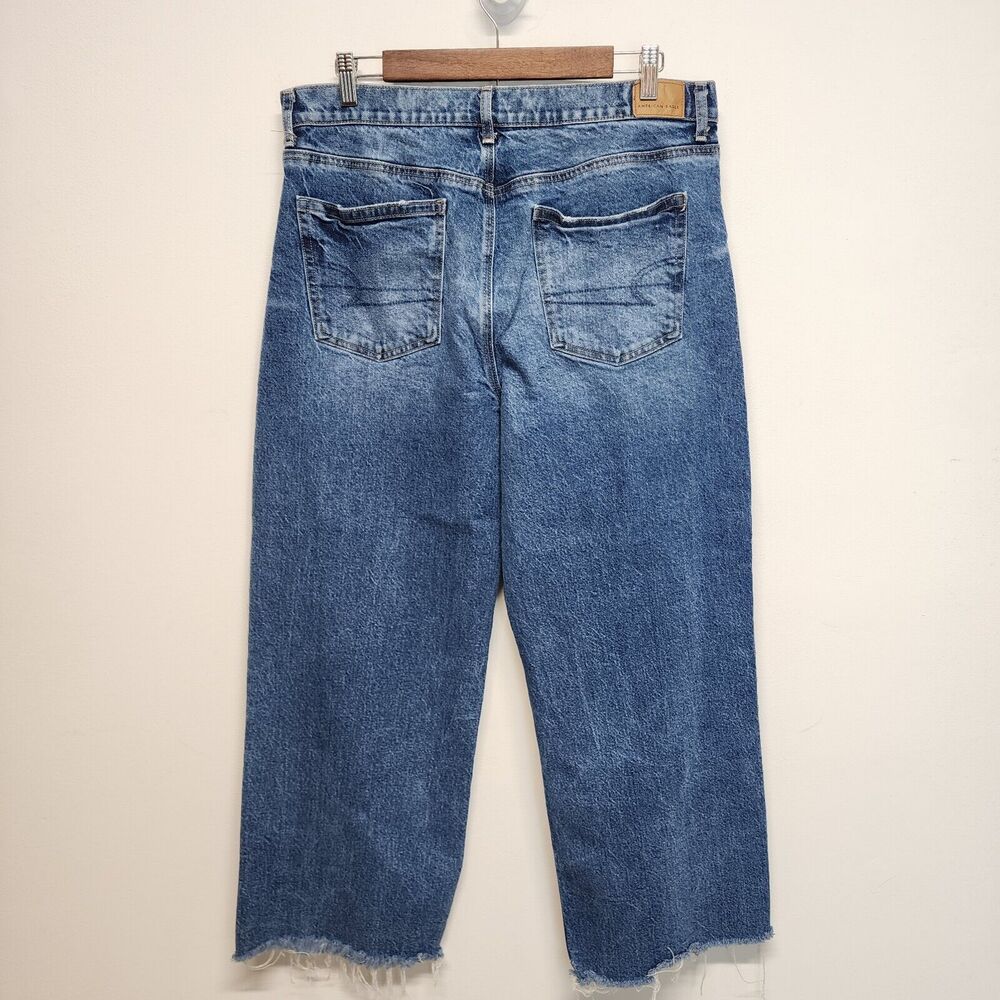 American Eagle Womens Stovepipe Jeans Size 14S Wide Leg High Waist Stretch Baggy - Picture 2 of 10
